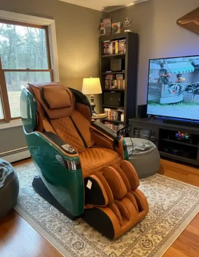 Expert installation of the Qi XE Pro Duo Massage Chair, ready for in-home use.